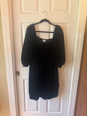 Oddi Black Midi Dress with Puff Sleeves